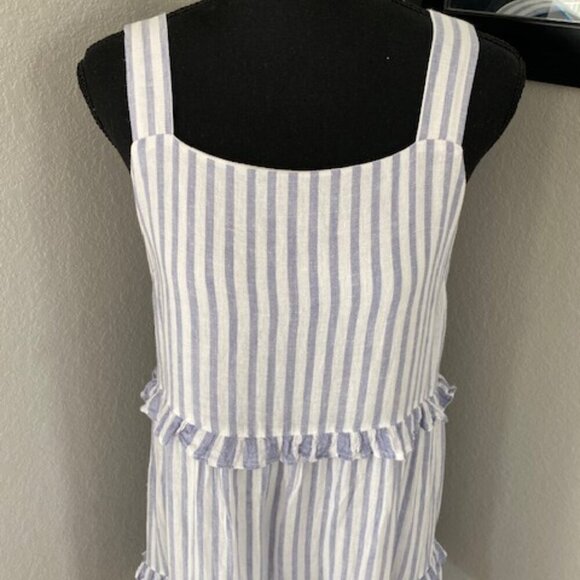 RAILS Sandy Blue White Striped Tiered Linen Mini Sundress Small - Picture 3 of 11